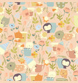 seamless pattern with little animal cute cups vector image vector image