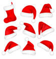christmas santa claus hats with fur set sock new vector image