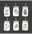 six smoothie jars chalk drawing on a blackboard vector image