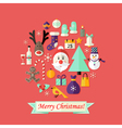 christmas card with flat icons set and santa claus vector image vector image