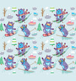 winter skii pattern design with fun monsters vector image vector image