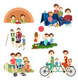 flat icons set of family characters camping vector image