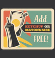 fast food sauce poster with ketchup and mayonnaise vector image