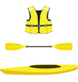 life jacket kayak boat and oar vector image vector image