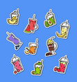 doodle smoothie stickers of set vector image