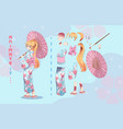 anime girl in kimono with umbrella characters vector image