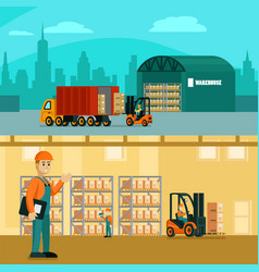 Warehouse horizontal banners Royalty Free Vector Image