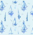 blue sailboats pattern with boats in watercolor vector image