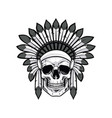 skull of native american warrior drawing vector image