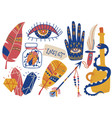 boho style symbols set feather palm with eye vector image