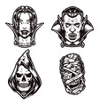 halloween scary characters monochrome concept vector image