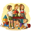 children playing with building colorful blocks vector image
