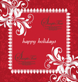 red floral damask invitation card vector image