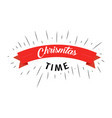 christmas time text with red ribbon on white vector image