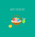 happy easter day funny easter eggs in basket vector image