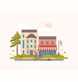 landscape with a cafe - modern flat design style vector image