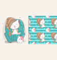 cute cat with pattern set vector image vector image