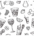 cocktails pattern sketch drinks and fruits vector image vector image