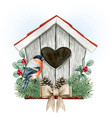 high quality watercolor birdhouse with bullfinch vector image vector image