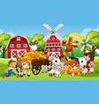 farm scene with many animals vector image