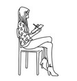 a woman sitting on hair writing something in her vector image