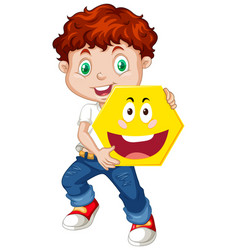 Boy holding geometric shape Royalty Free Vector Image