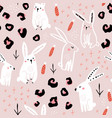 seamless pattern with cute hand drawn bunny vector image vector image