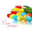 fresh spring flowers with easter eggs vector image vector image