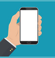 hand holding phone with white screen blank vector image vector image