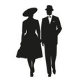 walking couple silhouettes wearing retro style vector image vector image