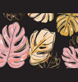 dark background and pink gold monstera leaves vector image vector image