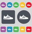 sneakers icon sign a set of 12 colored buttons vector image