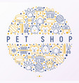 pet shop concept in circle with thin line icons vector image vector image