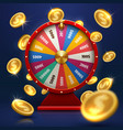fortune wheel and gold coins lucky chance in game vector image