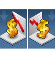 isometric symbol of dollar with red arrow down vector image vector image