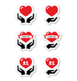 hands with red heart love relationship icons set vector image vector image