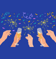 hands with champagne glasses sparklers celebration vector image