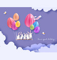 happy easter card with bunny flowers and egg vector image