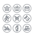 medieval war line icons in circles on white vector image