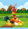 Chicken family at farmland Royalty Free Vector Image