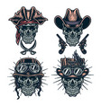 set skulls wearing hats cowboys steampunk he vector image vector image