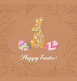 happy easter eggs and bunnys with leaves greeting vector image vector image