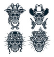 set skulls wearing hats cowboys steampunk he vector image