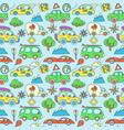 seamless pattern with cartoon cars vector image vector image
