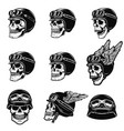 set of the racer skulls isolated on white vector image