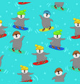 seamless pattern with penguins snowboarders image vector image vector image