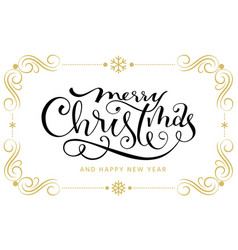 merry christmas ink pen calligraphy vintage card vector image