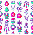 christmas seamless pattern with thin line icons vector image vector image