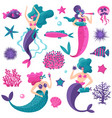 mermaids sea life set vector image