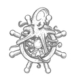 angry octopus on ship helm sketch symbol vector image